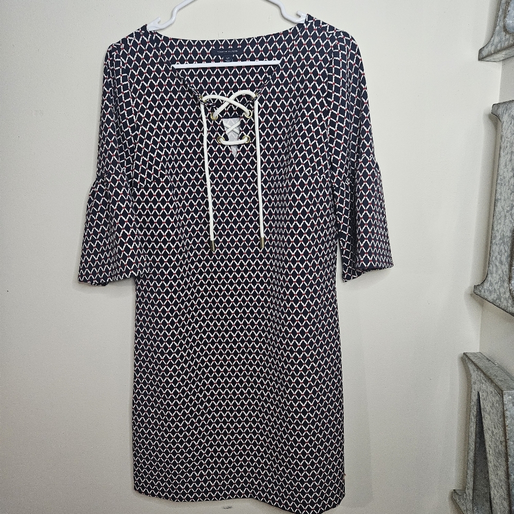 Tommy Hilfiger Women's Dress Size Small, Navy Print, 3/4 Sleeve